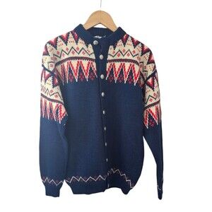 Lulle Otterstad Vintage Norwegian Wool Cardigan Sweater Nordic Fair Isle Sz S/M